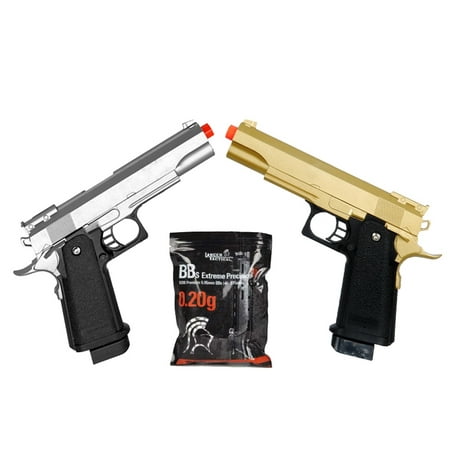Galaxy Guns - Dual Colt 1911 Spring Airsoft Pistols - Gold/Silver + .20G