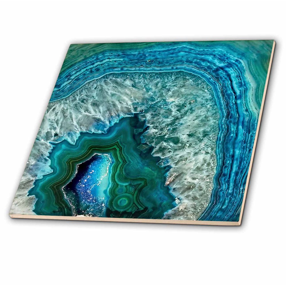 3dRose Luxury Aqua Blue Marble Agate Gem Mineral Stone Ceramic Tile