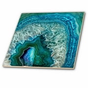 3dRose Luxury Aqua Blue Marble Agate Gem Mineral Stone - Ceramic Tile, 8-inch