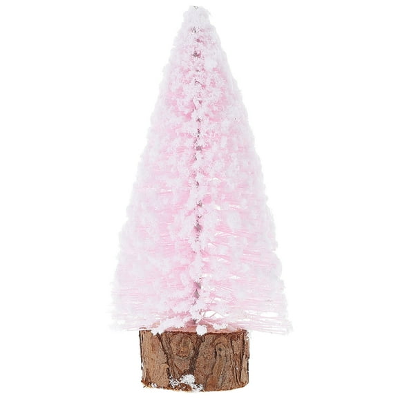 WHAMVOX Durable Snow Frosted Pink Holiday Small Hinged Pine Tree with Wood Base for Tabletop Christmas Decor 16.0 Inches