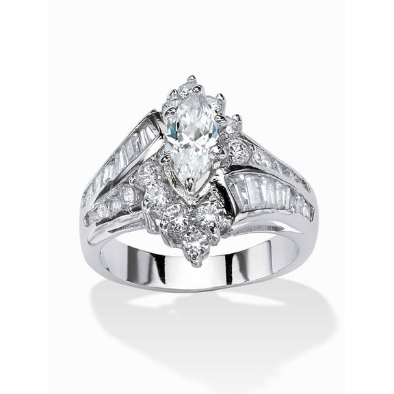 PalmBeach Jewelry Marquise-Cut Cubic Zirconia Engagement Anniversary Ring 3.20 TCW in 18k Gold-Plated Sterling Silver or Platinum-Plated