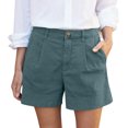 thumbnail image 2 of Linen Shorts for Women Summer Bermuda Shorts with Pockets Dressy Casual Button Down Wide Leg Beach Short Sky Blue 2XL, 2 of 8