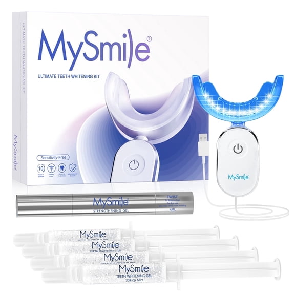 MySmile Ultimate Teeth Whitening Kit with 28 LED Light, 4X 3ML 35%CP Teeth Whitening Gel, 1X 4ML Teeth Whitening Pen, 10 Min, Remove 10 Years of Stains