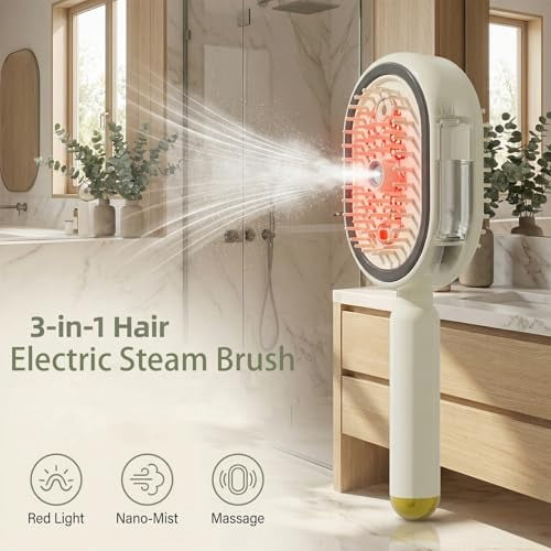 2026 New Electric Steam Brush, Electric Steam Brushs for Hair, 2-in-1 Misting Hair Brush with Water Spray, Retractable Air Cushion Massage Comb, Reduce Frizz, Nourishes Hairs, Anti-Static
