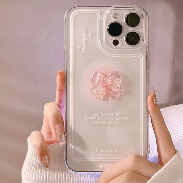 Korean 3D Bow Clear Soft Phone Case For iPhone 15 14 13 12 11 Pro Max XS X XR 7 8 Plus SE 13 MINI Candy Cute Transparent Cover FGS