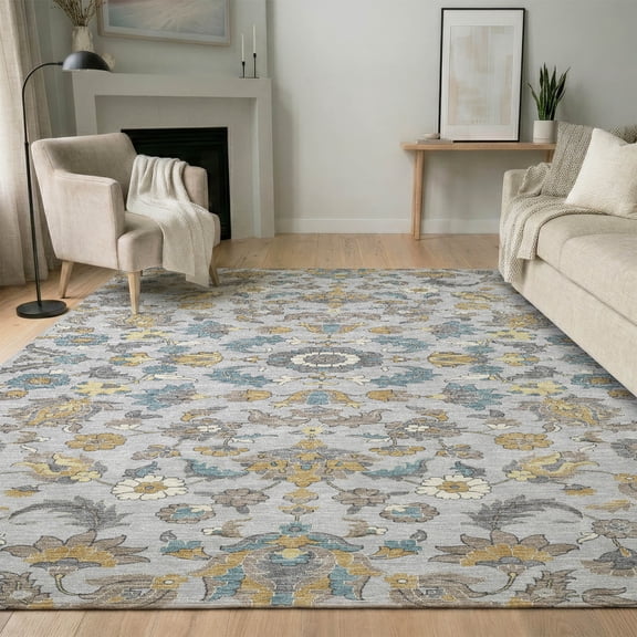 Addison Rugs Mayfield Premium Machine Washable Traditional Global Silver Rectangle Rug, 10' x 14'
