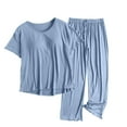 thumbnail image 2 of QNANSPI Pajama Sets for Women Short Sleeve, Women Short Sleeve Sleepwear Outfit, Womens Solid Color Rayon Loose Short Sleeve Ruffle Pants Sleepwear Pajama Outfit, 2 of 5
