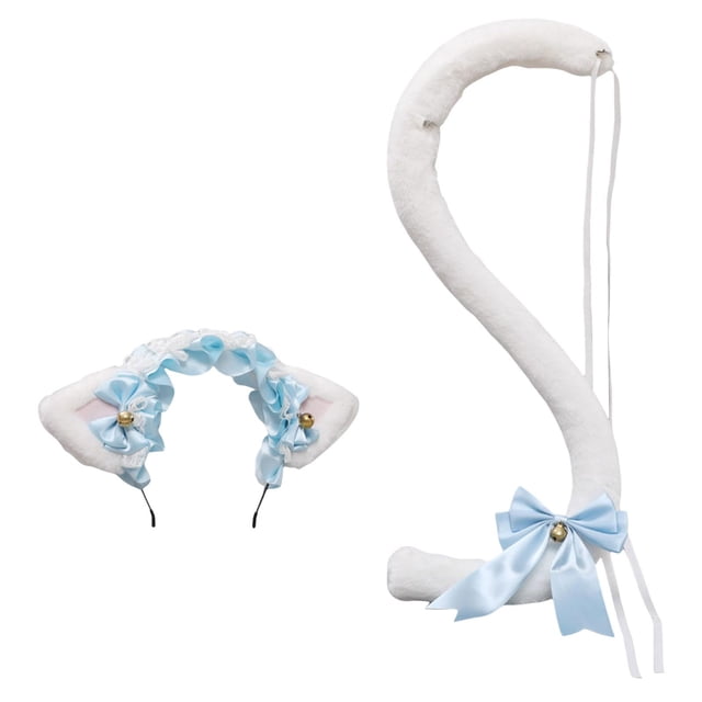 Diadema y Cola de gato Fernando Disfraz de juego de cosplay Blanco