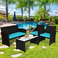 thumbnail image 3 of Gymax Ensemble de Conversation d'Extérieur en Rotin 8 Pcs Ensemble de Meubles de Patio avec Coussins Turquoise, 3 of 10
