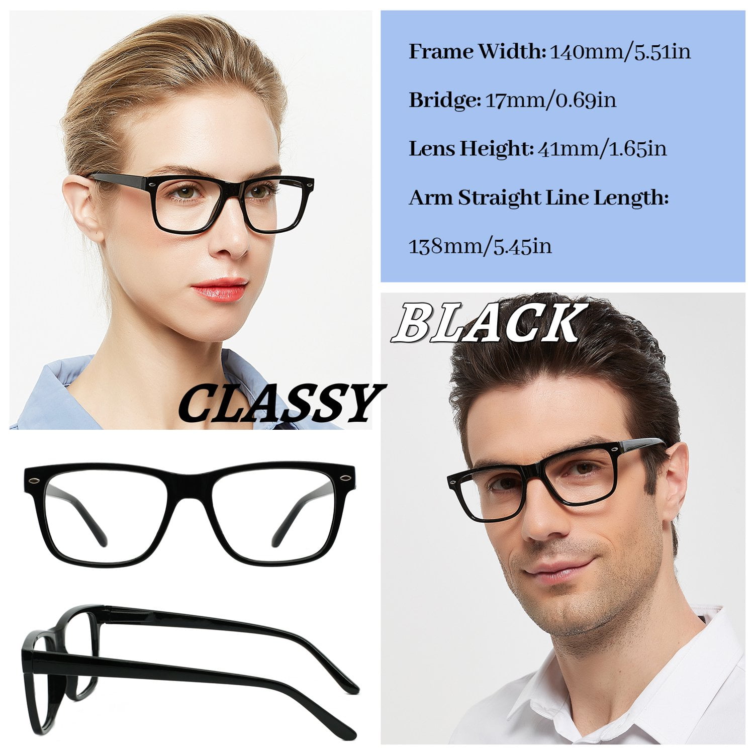 WEMOOTANTS 4 Pack Reading Glasses for Women Men, Large Square Readers 2.5 Designer Black Reader Glasses