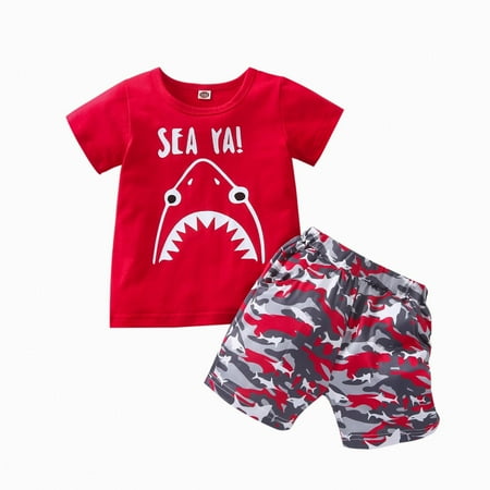 

Toddler Baby Boys Girls Cartoon Printed T-shirt Tops+Camouflage Shorts Outfits