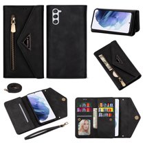 Dteck Wallet Case for Samsung Galaxy S23 Plus, Magnetic Leather Crossbody Neck Strap Lanyard Purse Handbag Wrist Strap Cover with Card Holder Case for Samsung Galaxy S23 ,Black