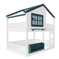 thumbnail image 5 of Full Size Bunk Bed with Window and Bookshelf, Wooden House Floor Bunk Bed with Fence and Ladder, Space Saving Design, No Box Spring Needed, Blue, 5 of 8