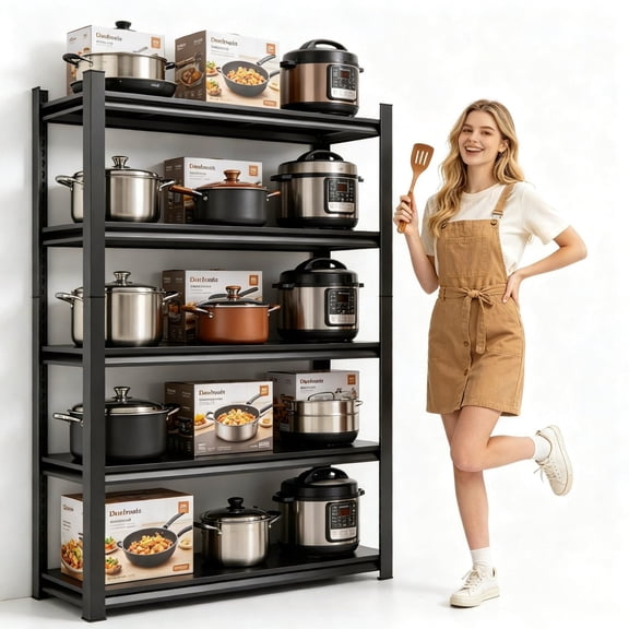 Kitchen Storage Shelves 2000LBS Microwave Shelving Adjustable 5-Tier Metal Shelving Garage Shelves unit Storage Racks for Warehouse, Basement, Living Room, Pantry, 35.4" W × 13.8" D × 72" H, Black
