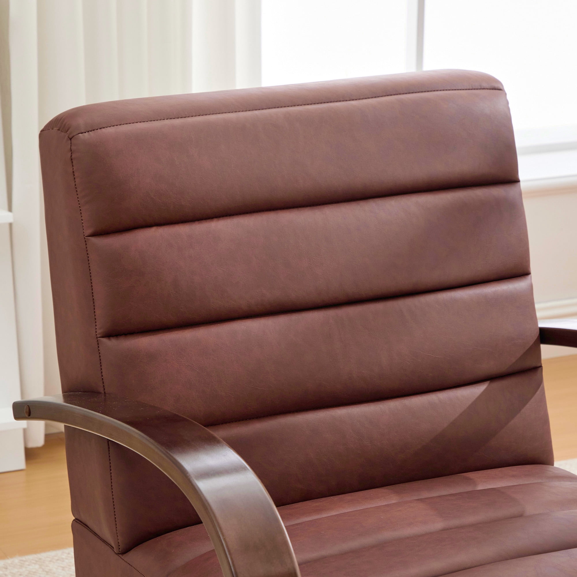 360° Swivel Accent Chair with Solid Wood Armrests,30.7"W PU Lounge Reading Chair Single Sofa Armchair for Bedroom Living Room Office,Brown