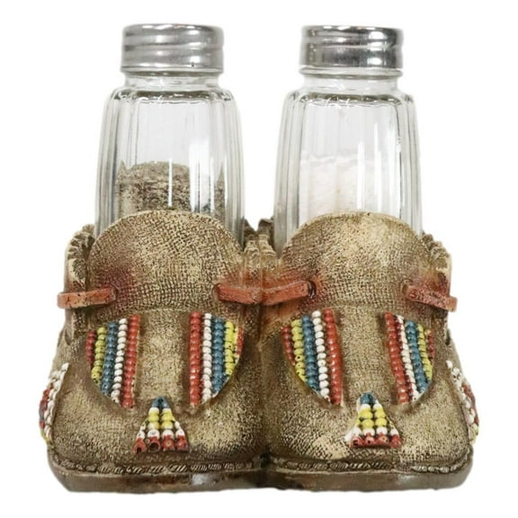 Rustic Tribal Native Indian Moccasin Shoe Shaped Salt And Pepper Shakers Holder