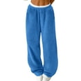 thumbnail image 2 of DPTALR Women's Solid Color Drawstring Furry Wide Leg Cuffed Warm Trousers,Blue,Size L, 2 of 7