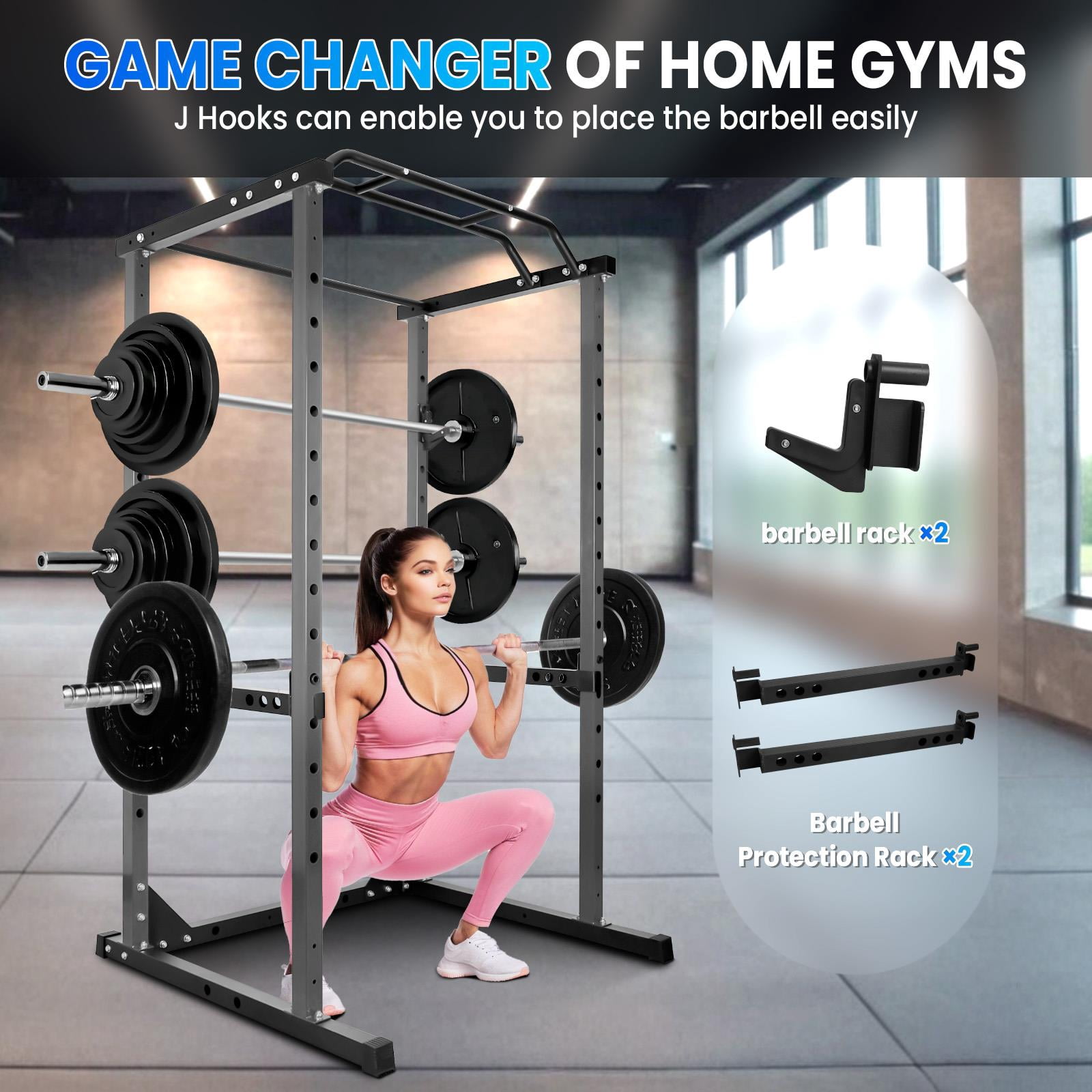Heavy Duty Squat Stand for Home Gym, Adjustable Squat Rack with Non-Slip Base, Multi‑Function Strength Training Cage for Weight Lifting, Bench Press and Full Body Workout