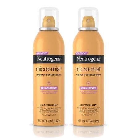 (2 Pack) Neutrogena Micromist Airbrush Sunless Tanning Spray, Medium, 5.3 (Best Spray Tan Extender)