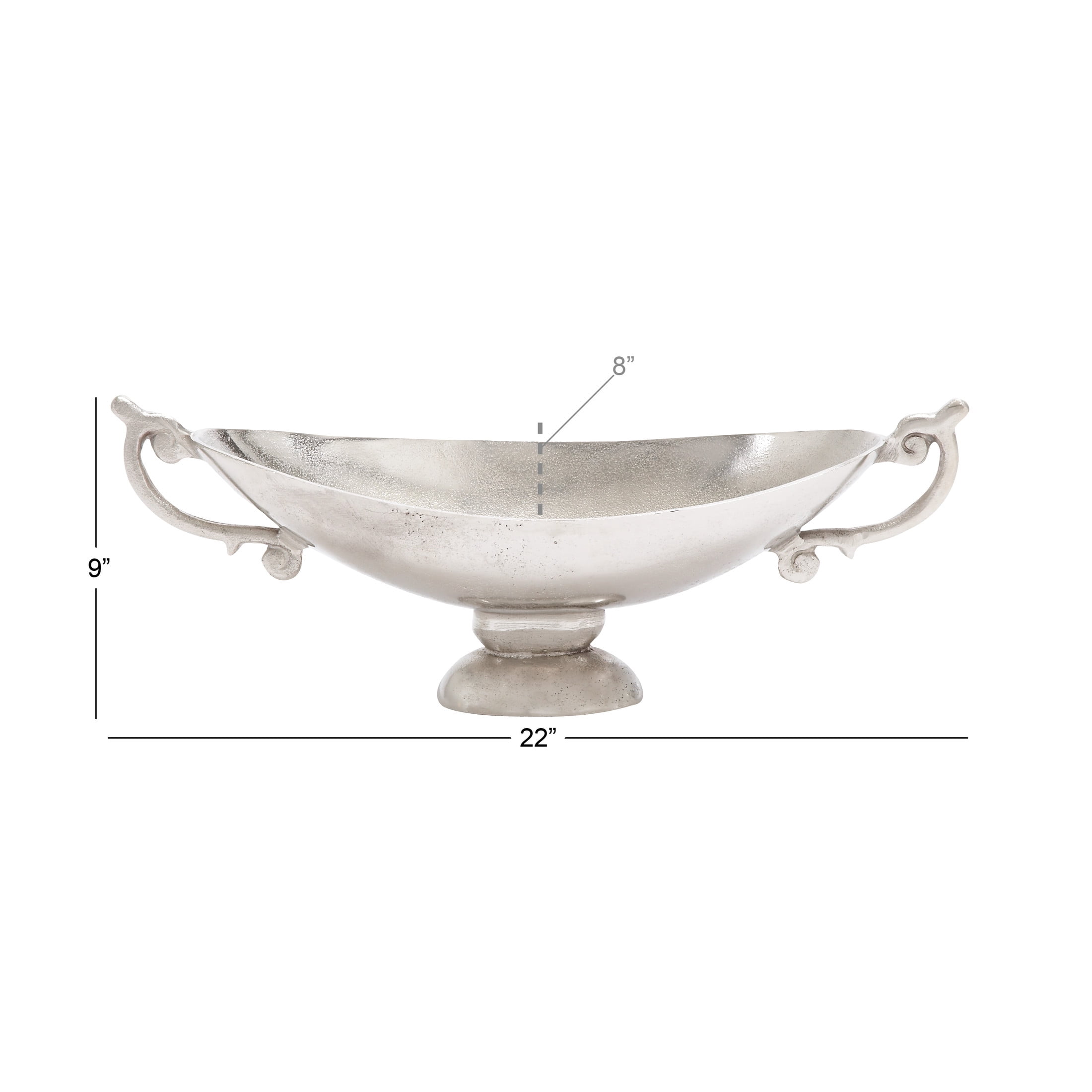 DecMode 8" Oval Silver Aluminum Metal Decorative Bowl with Handles