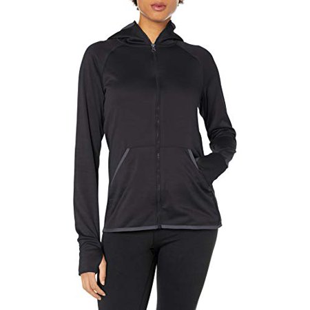 Hanes Women's Sport Performance Fleece Full Zip Hoodie, Black Heather/Dada Grey Binding, L