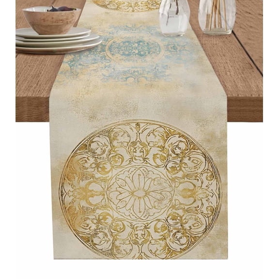 Hokiten Table Runners 36 Inches Long Dress Scarves, Golden Floral Farmhouse Kitchen/Dining Table Runner, Short Coffee Tablerunners, Vintage Smear Abstract Art 13x36 Inch