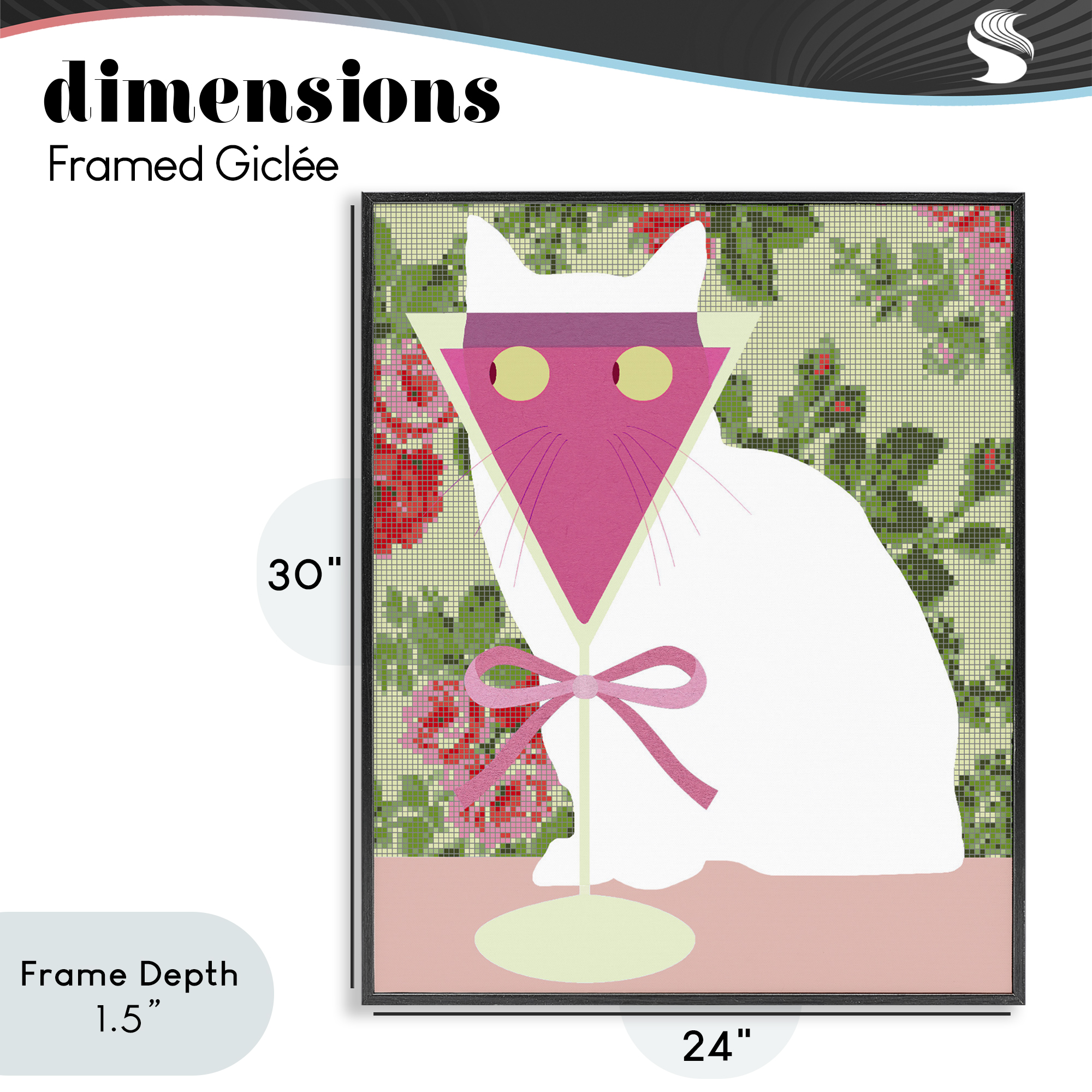 Stupell Industries White Cat with Pink Martini Black Framed Giclee Art, design by Lil' Rue