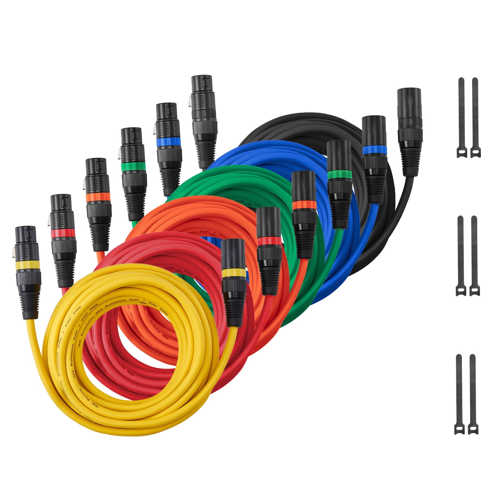 KFFKFF 20 ft XLR Cable Set, 6-Pack, Shielded Balanced 3-Pin Male to Female Microphone Cords with Gold-Plated Connectors, Ideal for Stage Lighting, Microphones, Amplifiers, Mixers, and Speaker Systems