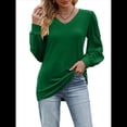 thumbnail image 2 of Blusas Elegantes e Informales para Mujer, con Cuello en V y Lunares, de Larga Verde XXL, 2 of 9