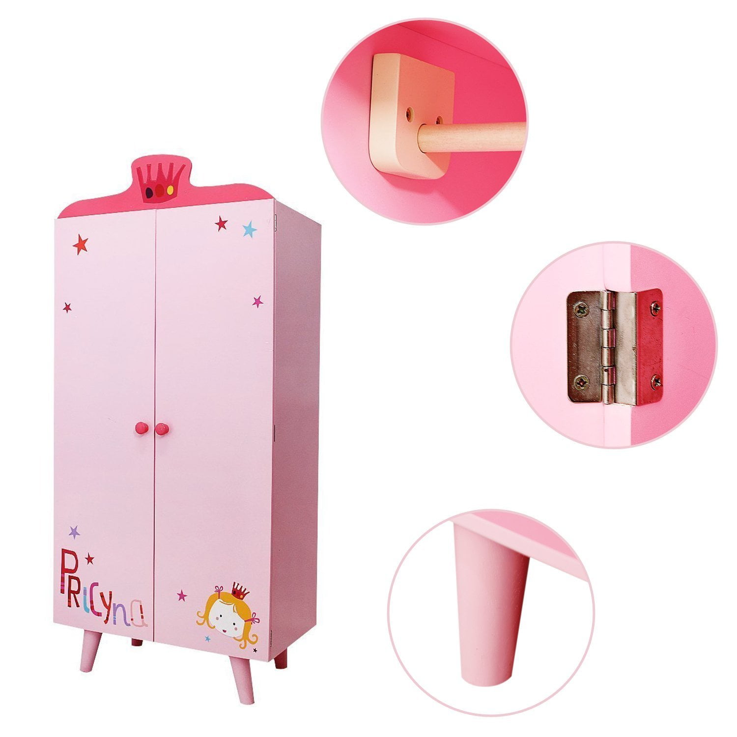labebe Wood Wardrobe Closet Baby Wardrobe Girl Easy to Assemble Wood Wardrobe Pink Wardrobe Closet with 5 Separated Shelves Big Enough for Girl 