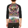 thumbnail image 2 of Mardi Gras Trippy Mask Beads Mens Raglan T Shirt White-Black SM, 2 of 2
