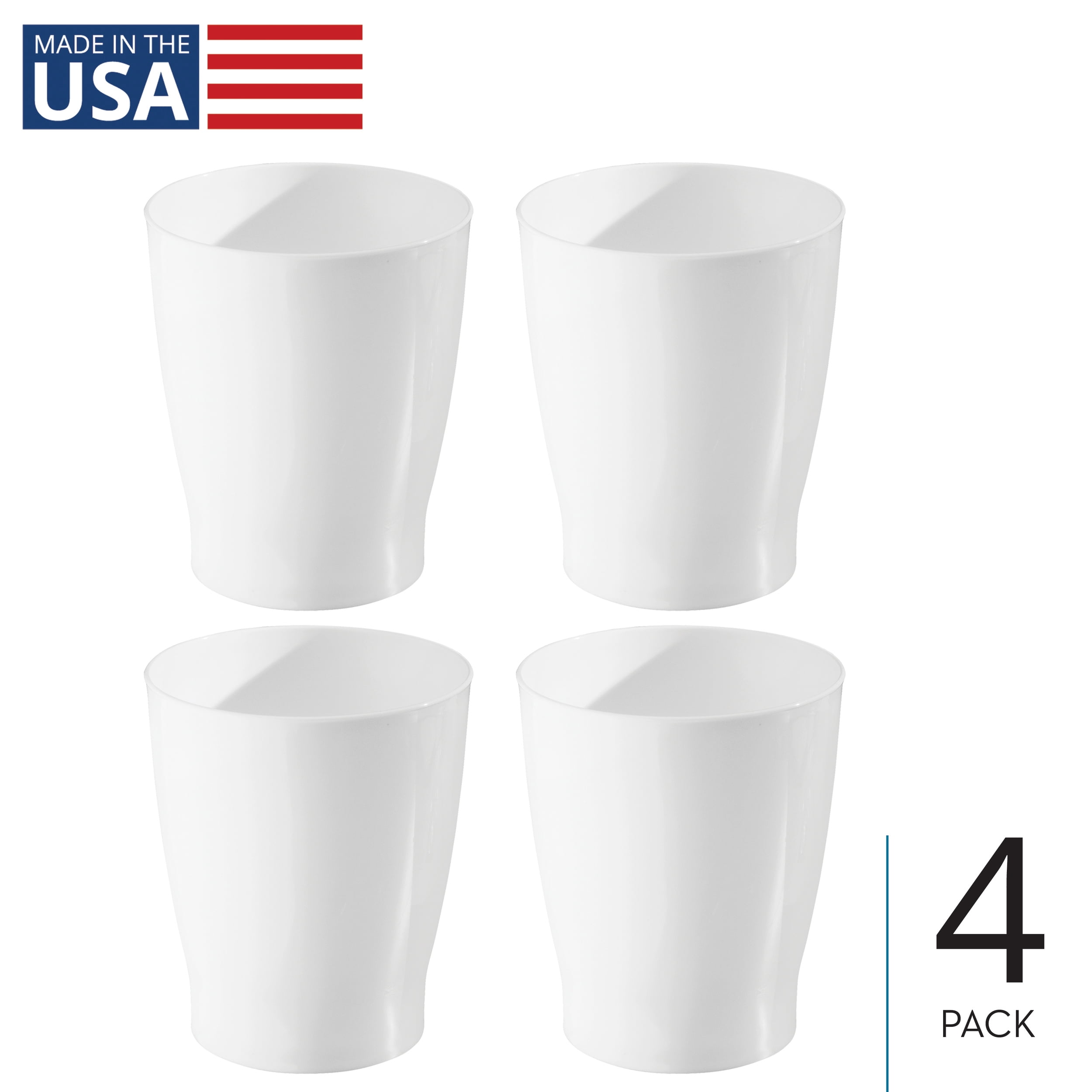Small Round Plastic Bathroom Trash Can - Slim Trash Can for Bathroom, Bedroom, or Home Office - Made in USA