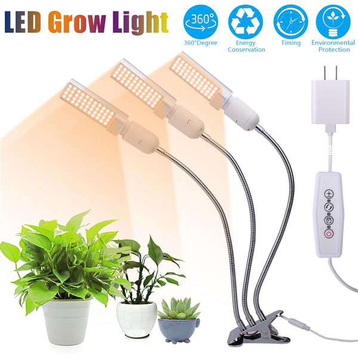 60W 5V Dimmable Three-head Flat Clip Corn Plant Light Full Spectrum Warm White 3000K 132LED Silver (Actual Power 20W) - image 2 of 15