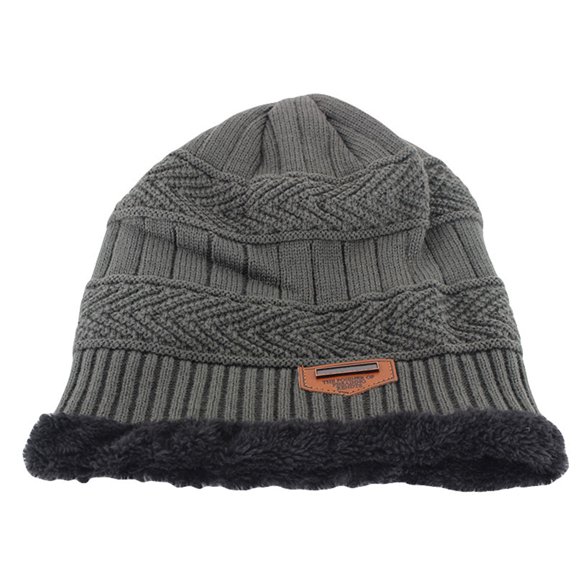 PENIKOKO Men's Dark Grey Winter Beanie Hat Knit Warm with Plush Lining Soft Comfortable
