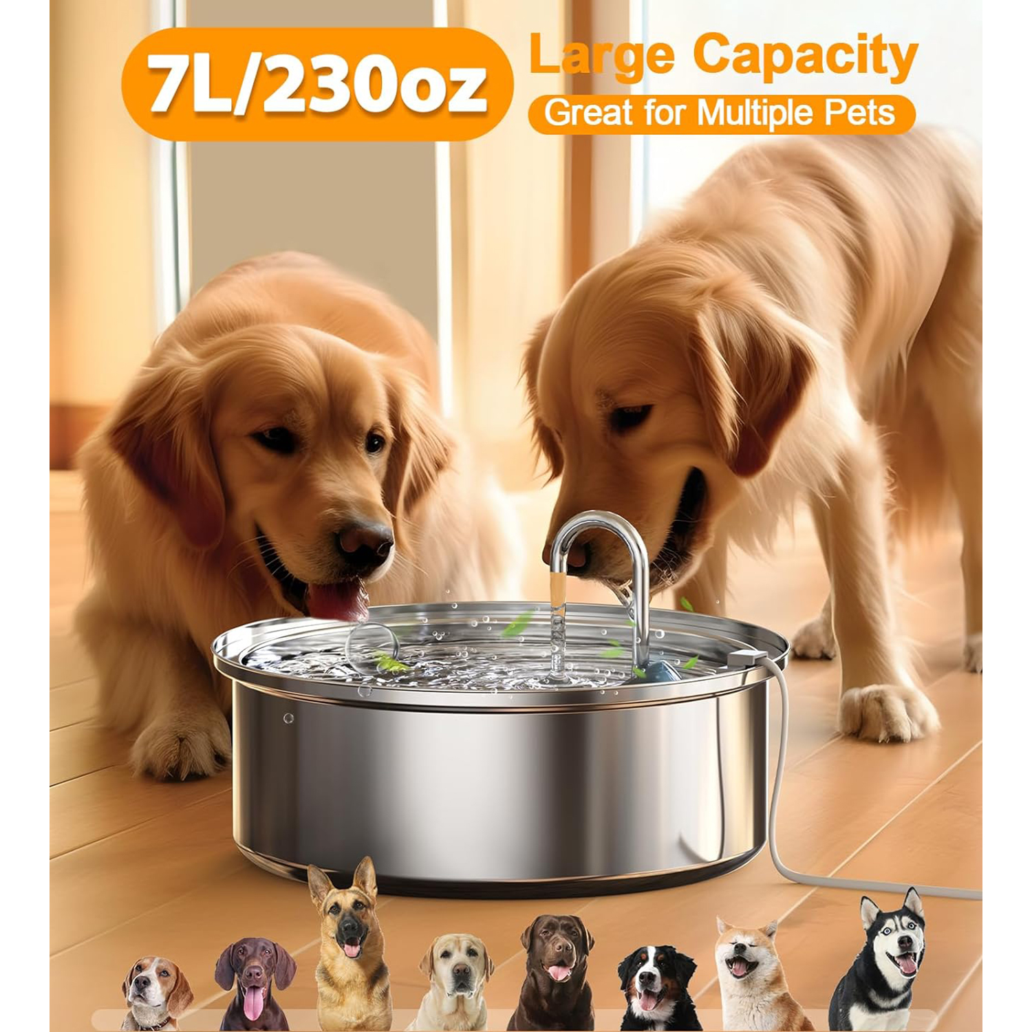 Oneisall Large Dog Water Fountain, Stainless Steel photo 5
