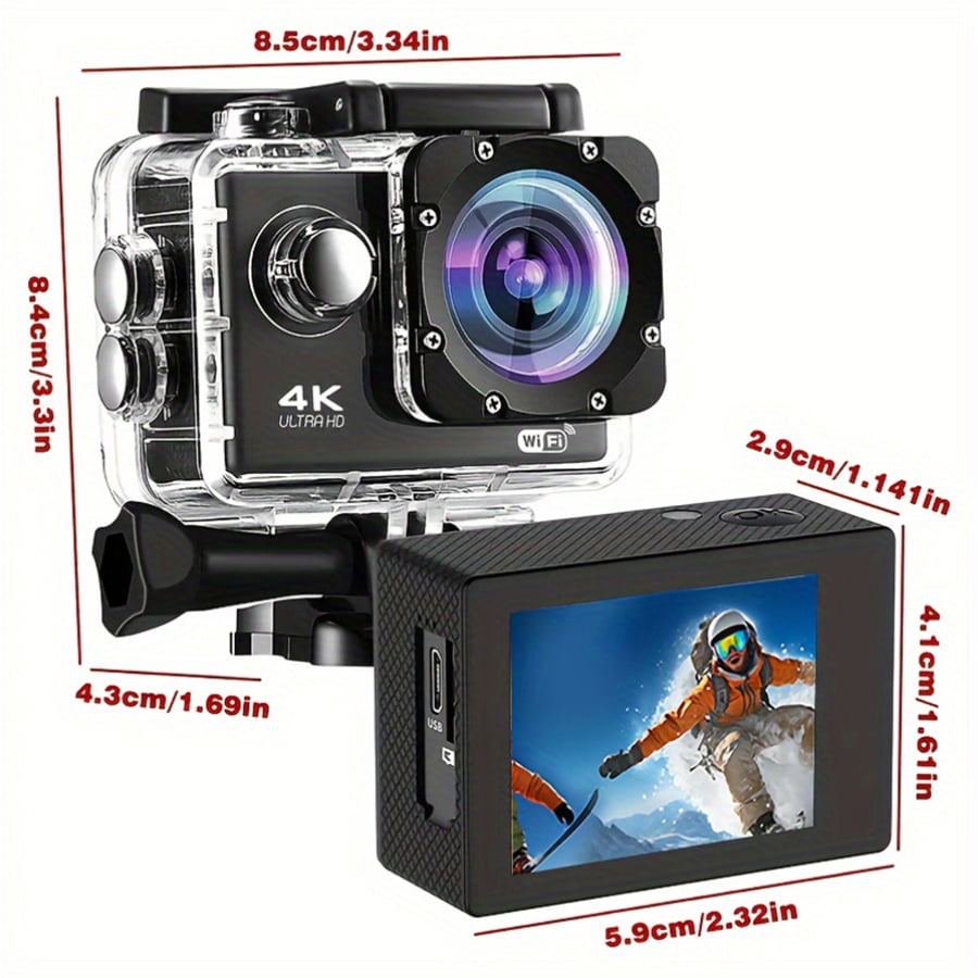 4K Action Camera Ultra HD Camera Video Camera with Wi Fi 170 Degree Wide Angle Lens Image Stabilization Multiple Mounting Options