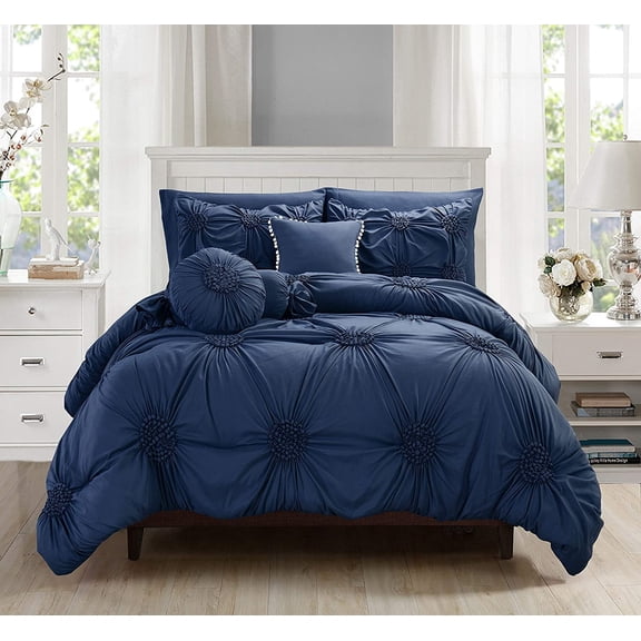 Elegant Comfort 10 Piece Bed Sheets Full/Queen Navy Sunflower - 2000 Thread Count Microfiber