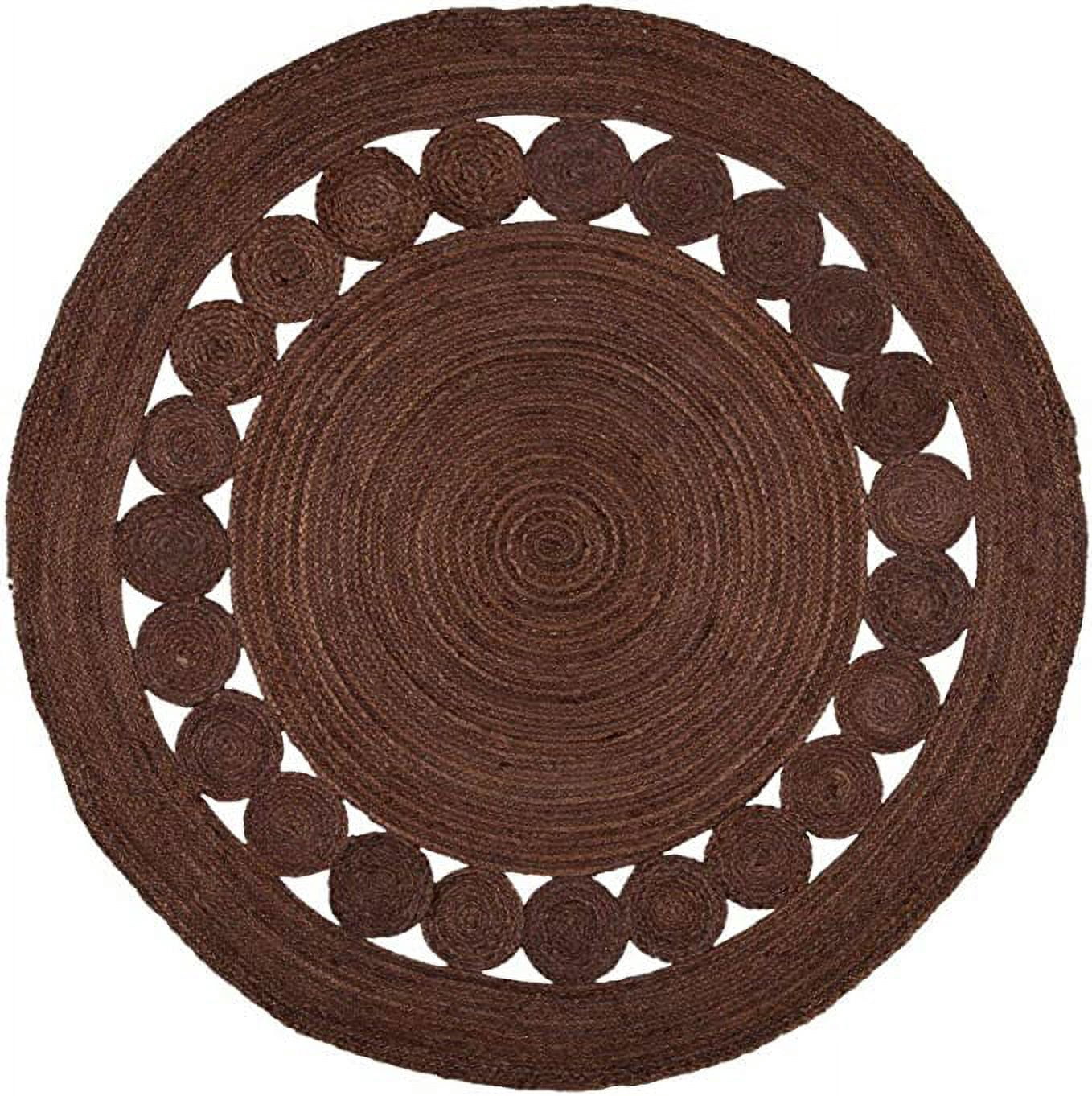 Ripaz Vogue Jute Rug Round Hand Woven Brown Circle Design Area Rug (5x5 Ft)