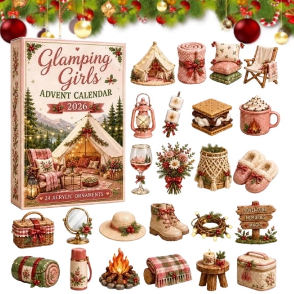 Christmas Camping Advent Calendar, 24-Day Festive Countdown, 2D Acrylic Christmas Blind Box - Gift For Campers, Family & Friends