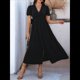 thumbnail image 5 of Vestido Midi Informal de Verano para Mujer, con Mangas Abullonadas, Escote en V, Fruncido, Botones Al Frente, Abertura, Estilo Bohemio, 2025 Negro L, 5 of 10