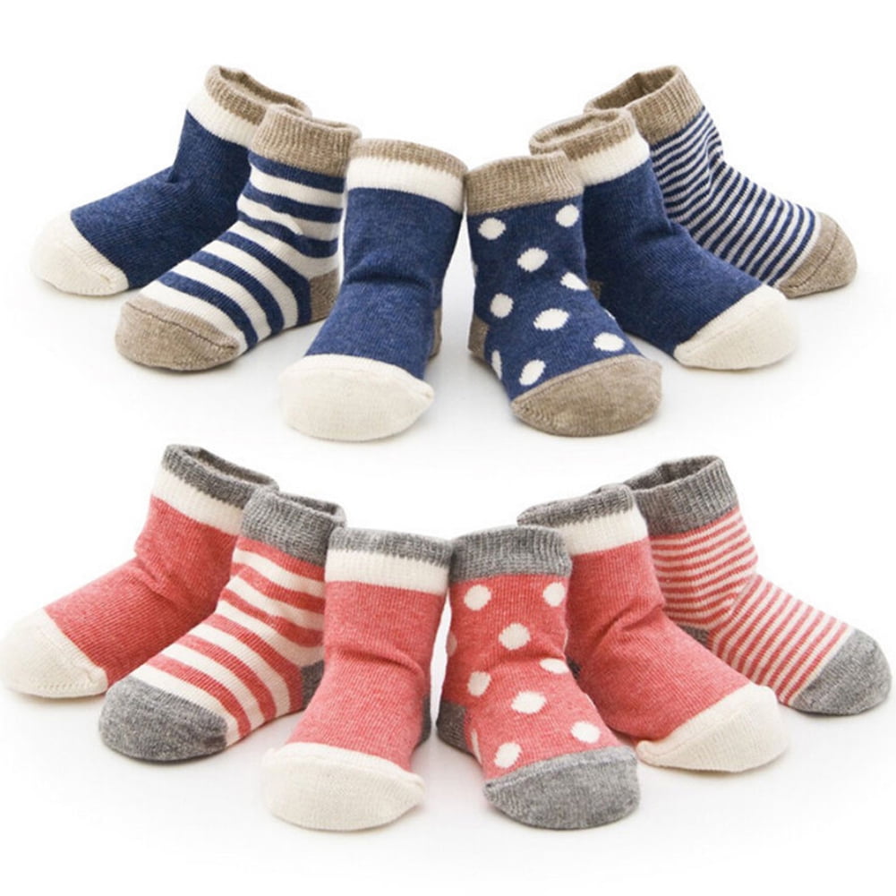 Baby Boys Girls Toddler Cotton Socks 5 Pairs Cute Soft Thin Breathable Absorbent Stretchable Star Stripe Pattern 