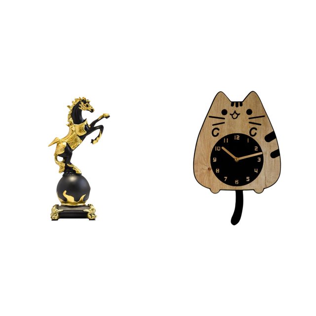 Colección de estatuas modernas, figura de caballo, escultura de animal, reloj de pared de gato adorable, adorno colgante silencioso para dormitorio y