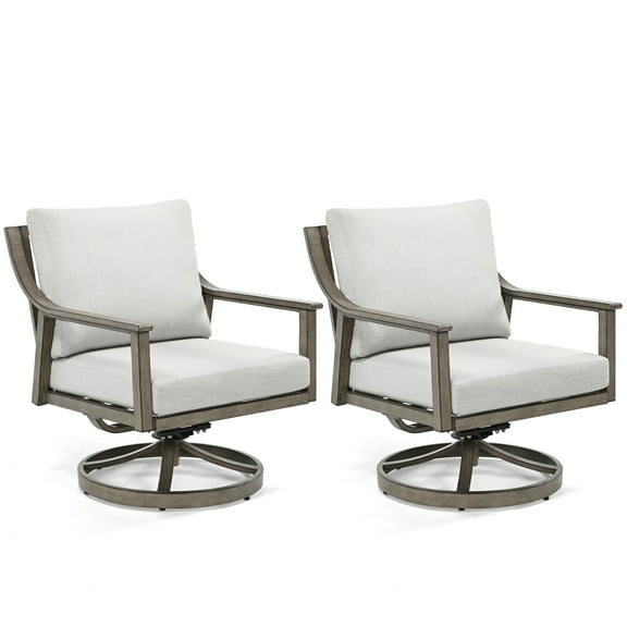 HAPPATIO Outdoor Patio Swivel Sofa Chairs Set of 2, Aluminum Patio Furniture Armchair,360 Degree Rotating Basic with 4.5" Thicken Removable Cushions for Deck, Lawn, Outside (Grey)