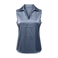 thumbnail image 4 of VJGBEGW Women Sleeveless Collared Satin Blouse Draped Cowl V Neck Silky Glossy Tank Tops Elegant Satin Vest Shirt For Summer Grey 2XL, 4 of 5