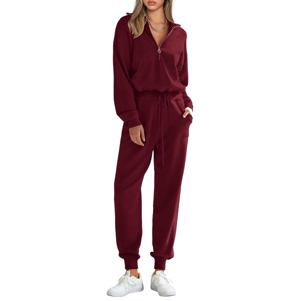 Conjunto Deportivo PRETTYGARDEN Mujer 2 Piezas con Cierre Vino Rojo XL