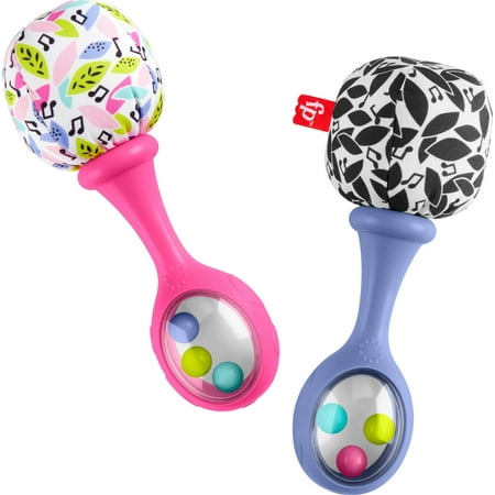 Fisher-Price Baby Newborn Toys Rattle ‘n Rock Maracas Set of 2 Soft Musical Instruments for Babies 3+ Months, Pink (Exclusive) New - Pink/Purple