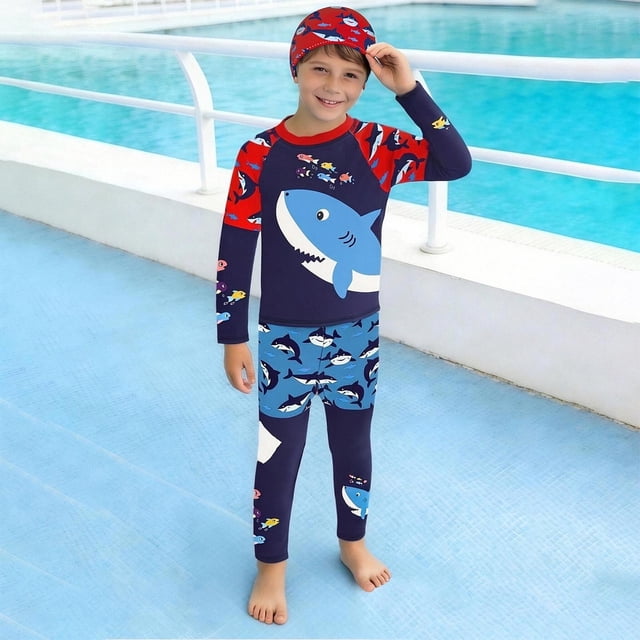 Odeerbi 3-14 Años Niños 2 Piezas de Manga Larga Rash Guard Conjunto Dibujos Animados Impresión Upf 50 + Traje de Baño de Surf Seco Rápido Con Pantalones Cortos