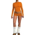 thumbnail image 1 of Diconna Ensemble de Vêtements pour Femmes Shorts Automne Couleur Unie Ajusté Col Rond Manches Longues Crop Tops Shorts 2 Pcs, 1 of 5