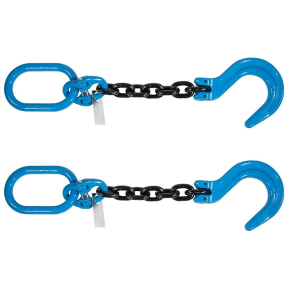 2 Pack 1/2” x 2' Single Leg Chain Sling | 15,000 Lbs WLL | Oblong Link-to-Sling Hook Ends | G100 Chains for Lifting and Handling, Industrial Machinery Hoisting Ring Chain Hanging