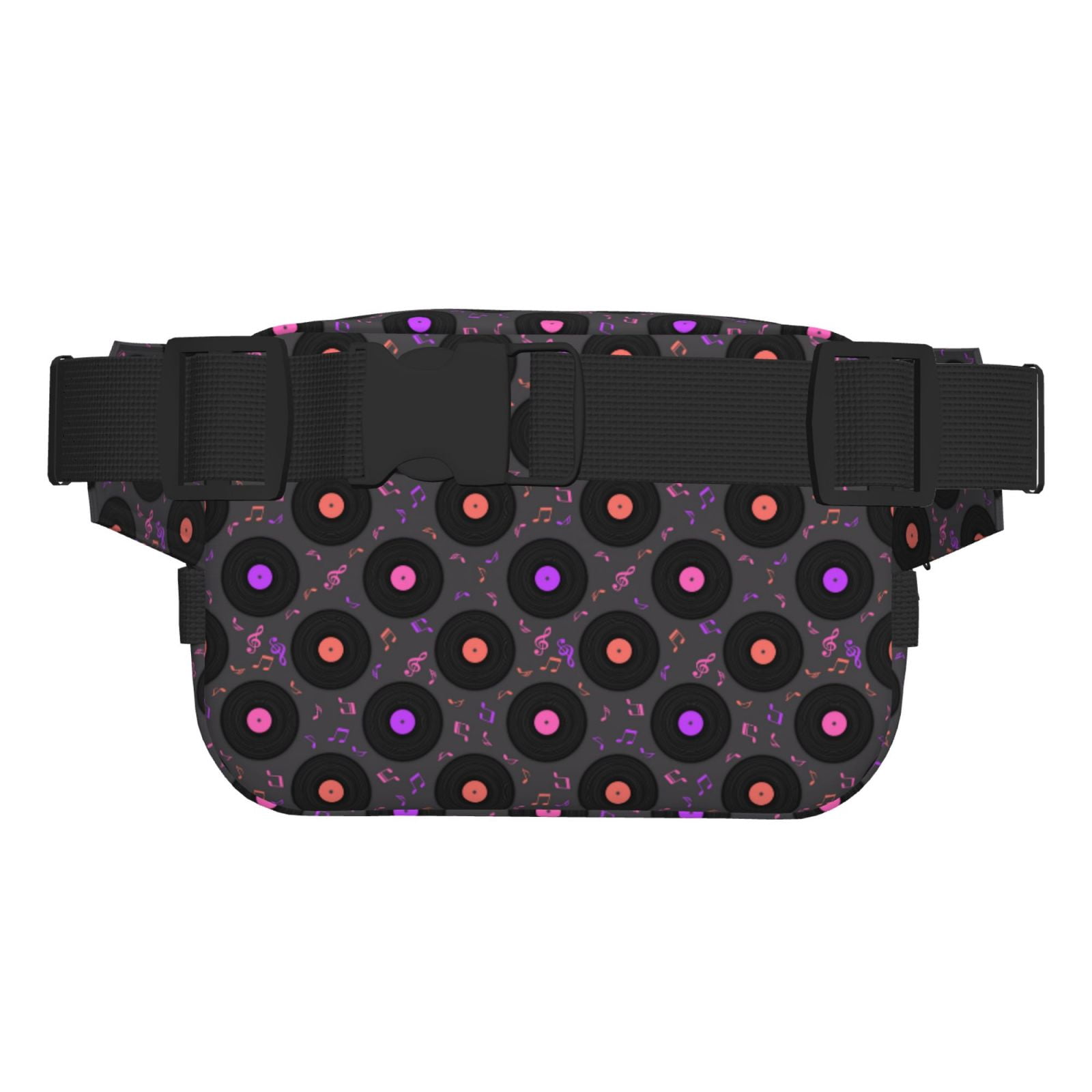 Picia Vinyl Records Musical Notes Print Square Double-Layer Waist Bag Mini Adjustable Waist Belt Bag Exercise Running Travel Hiking